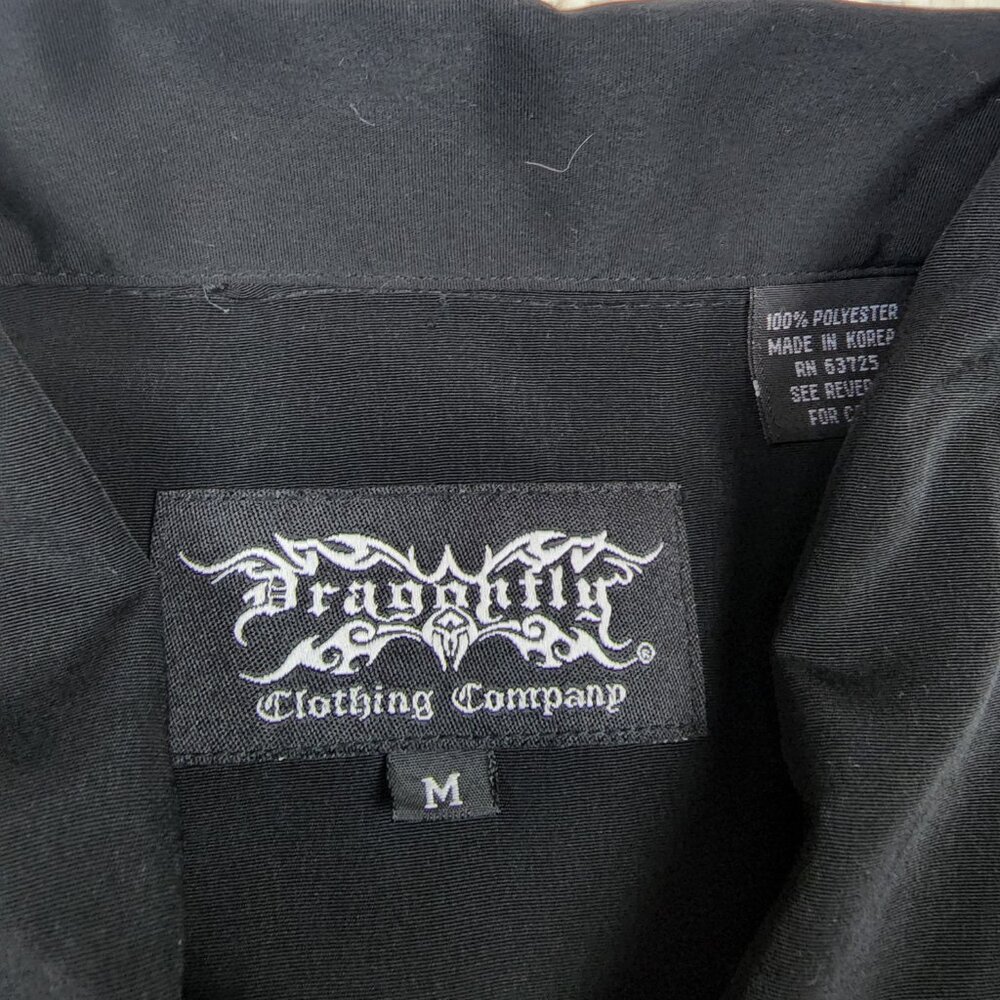 Vintage Dragonfly Clothing Co Skull Flames VTG Size Medium Bowling Party M Y2K - Picture 4 of 7